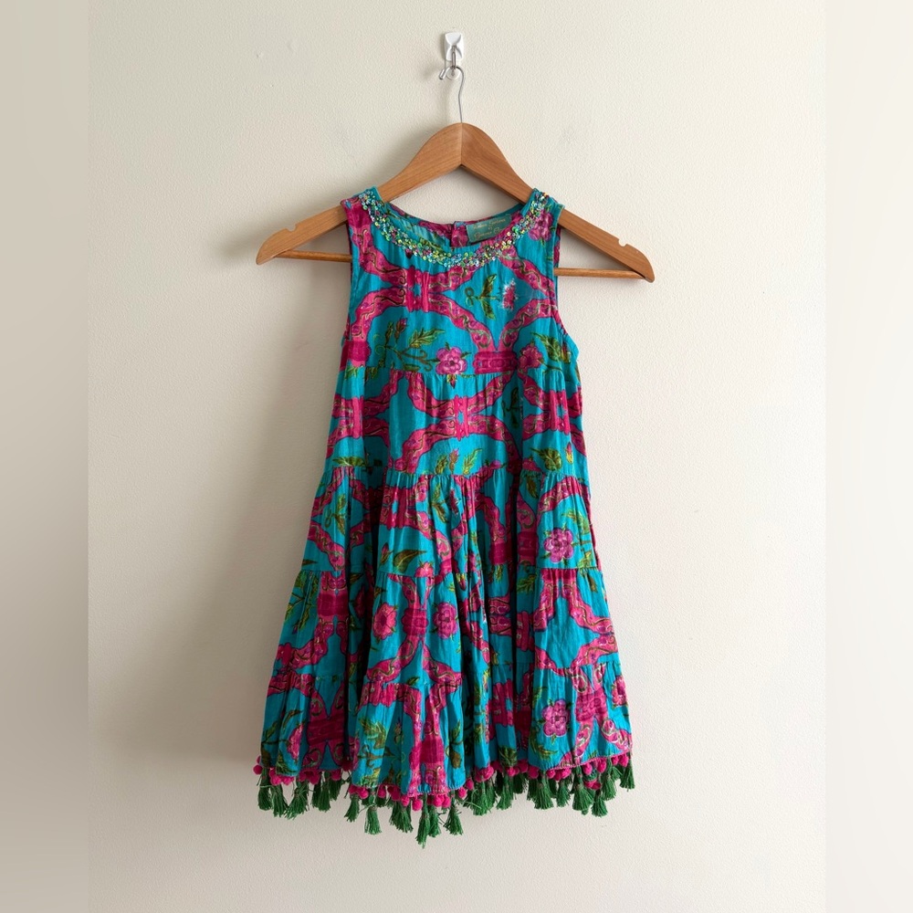 Antica Sartoria by Giacomo Cinque Positano Sequin Trim Floral Boho Girls Dress